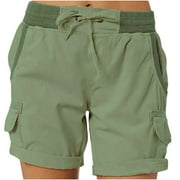 Womens Cargo Shorts with Pockets -Casual Summer Short with Drawstring